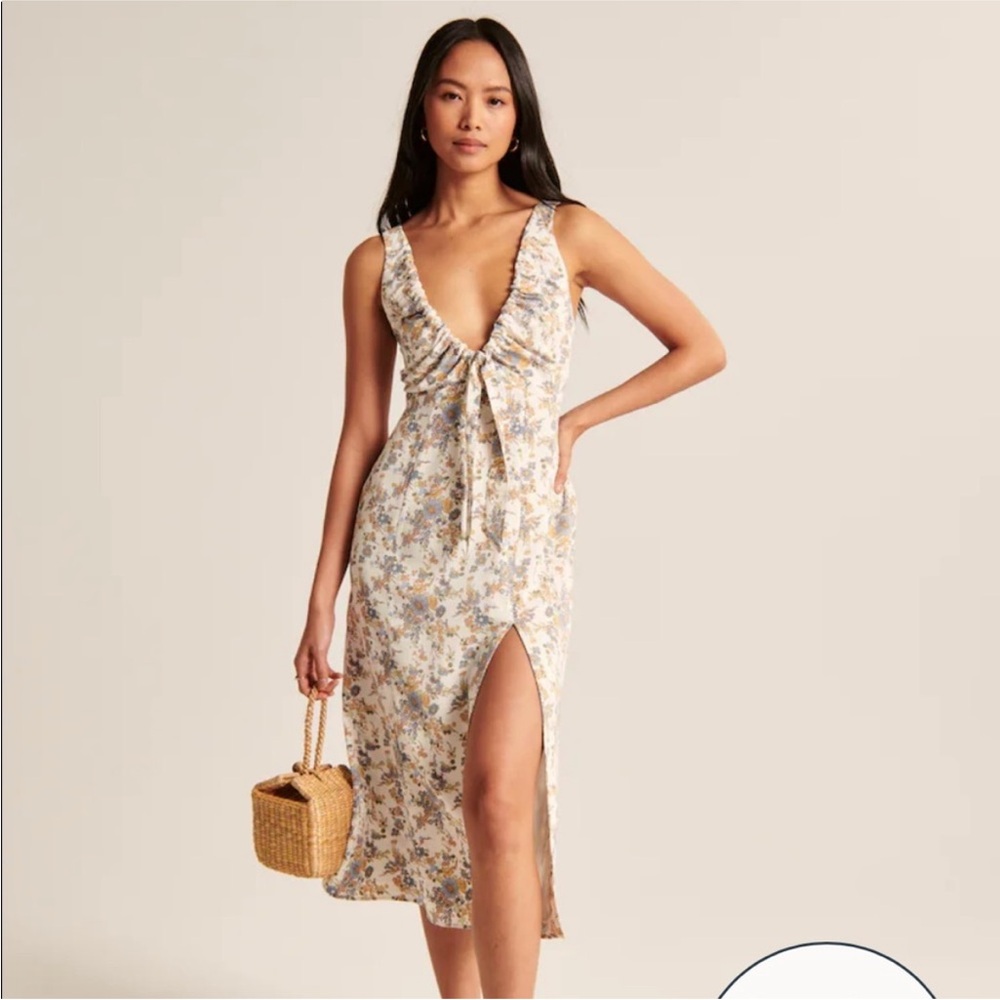 Abercrombie & Fitch Floral Midi Dress - Cream and Blue